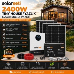 2400W Tiny House / Yazlık Solar Enerji Paketi - 24v 100Ah LifePO4 Akü - 4.2Kw Akıllı Hibrit İnverter 2400W Tiny House / Yazlık Solar Enerji Paketi - 24v 100Ah LifePO4 Akü - 4.2Kw Akıllı Hibrit İnverter